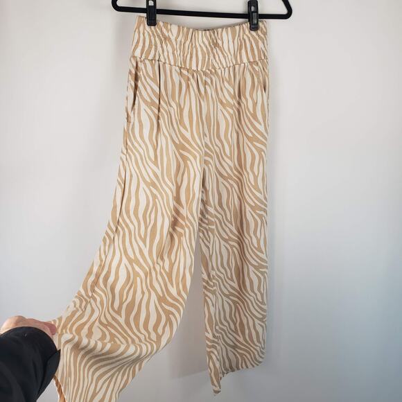 Sincerely Jules Linen Blend Zebra Print Elastic High Rise Straight Leg Pant L - Picture 3 of 11